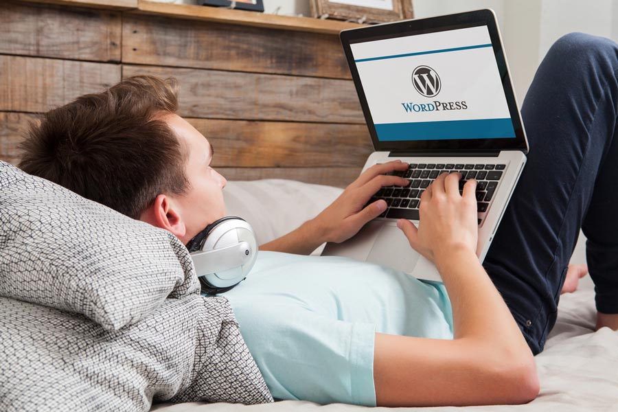 Man on laptop working on WordPress